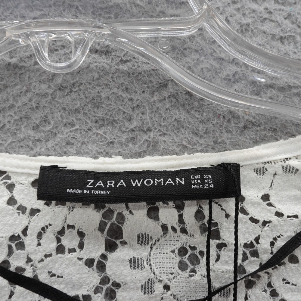 Zara Flare Sleeve Lace Top‎ Size XS Ivory Womens VNeck Romantic NEW - Picture 6 of 13